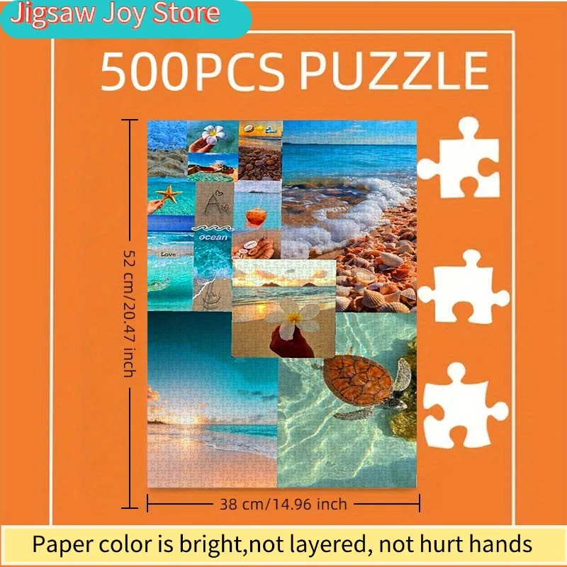 500pcs/1000pcs Paper Puzzle, DIY Jigsaw Puzzle for Adults - Beach Ocean Summer Love Turtle Shell Paradise (Suitable for Bedroo