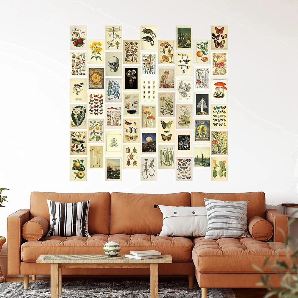 Vintage Aesthetic Wall Collage Kit - 50 Mini Botanical Cottagecore Collage Art Posters (4X6Inch), for Trendy Photo Wall