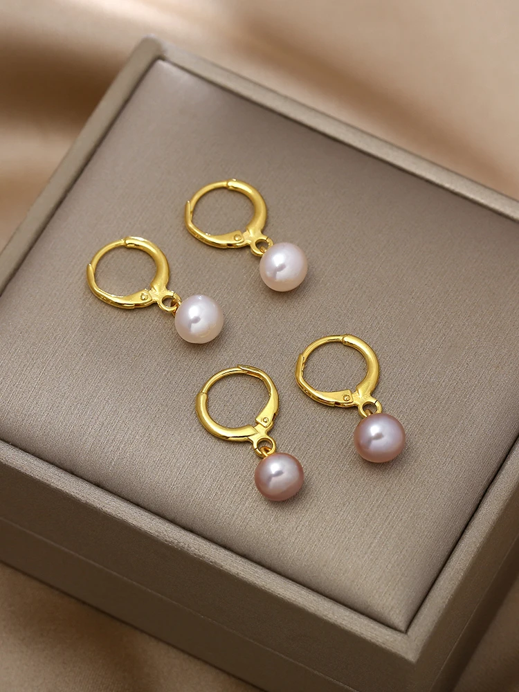 

Lii Ji Real Pearl Dangle Small Hoops Earring Purple White Pearl 14K Goldfilled Women Earrings