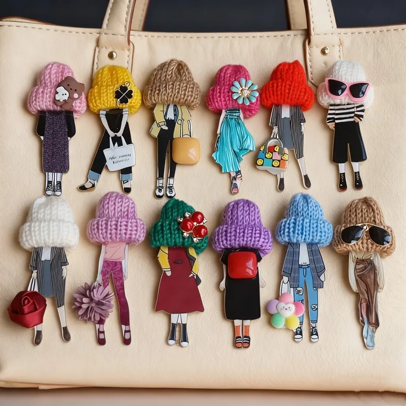 

6Pcs Wool Hat Acrylic Brooch Cute Pins Brooch For Woman Bag Clothing Accessories Gifts