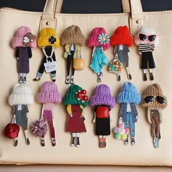 6Pcs Wool Hat Acrylic Brooch Cute Pins Brooch For Woman Bag Clothing Accessories Gifts