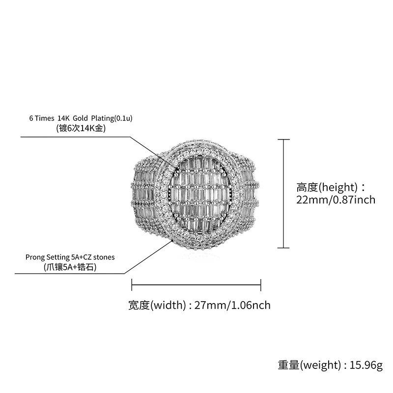 Hip Hop 5A+ CZ Stone Paved Bling Ice Out Round Finger Rings for Men Rapper Jewelry Gold Silver Color Drop Shipping