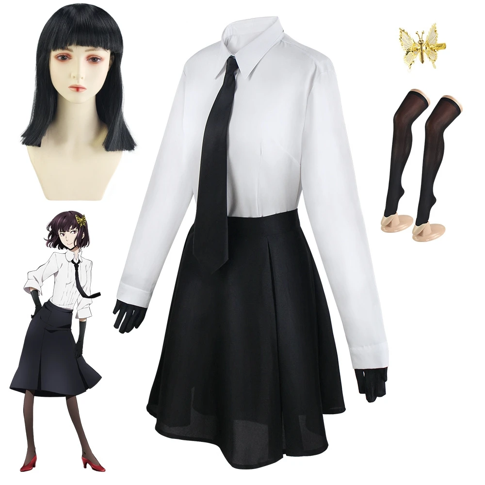 

Bungou Stray Dogs Anime Yosano Akiko Cosplay Costume White Shirt Black Skirt Full Suit Wig Outfit Women Halloween Role Play