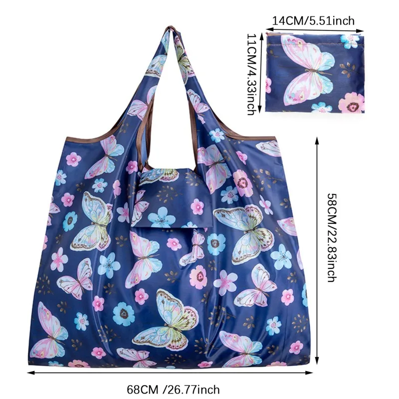 Folding Shopping Bag Butterfly Flower Printing Grocery Bag Eco-friendly Reusable High-capacity Portable Tote Bags 2024 New