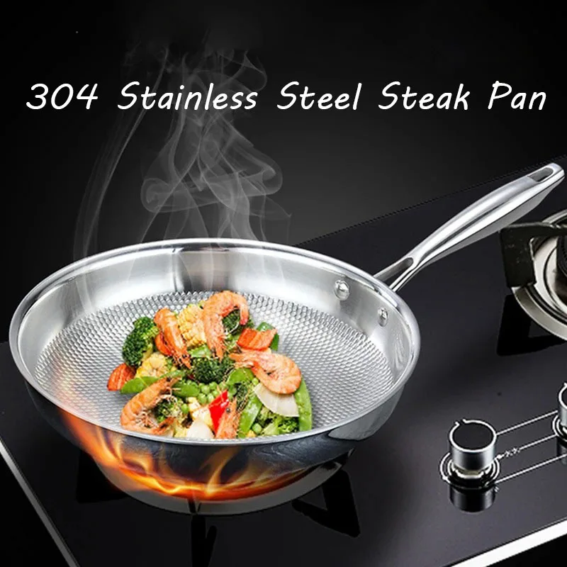 

Новинка 2024 года, сковорода из нержавеющей стали 304, сковорода для стейка, антипригарная кухонная посуда Wok для газовой плиты, кастрюля, индукционная плита