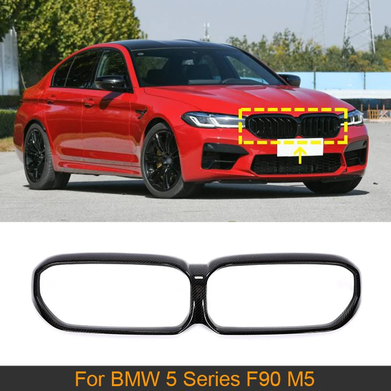 Dry Carbon Front Bumper Grille Mesh Frame For BMW 5 Series F90 M5 2021 2022 Car Front Grill Frame Cover Mesh Trim