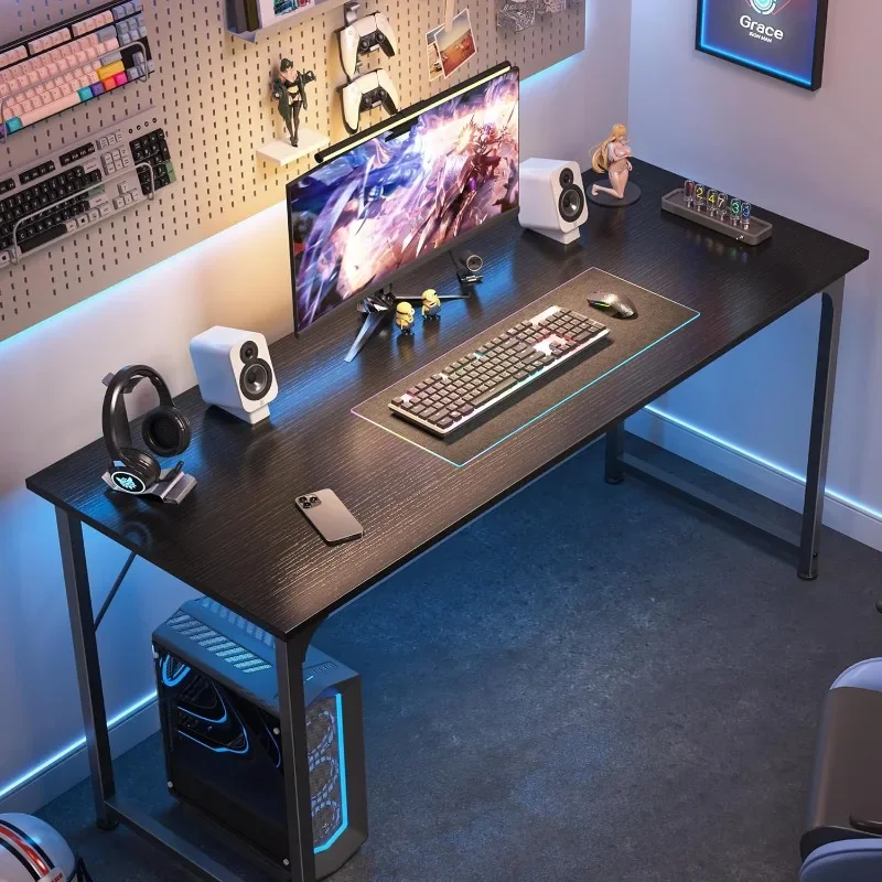 مكتب كمبيوتر كبير مقاس 55 بوصة، مكتب دراسة ألعاب المكتب المنزلي بإطار معدني قوي، غرفة طاقية واسعة للعمل من المنزل #5