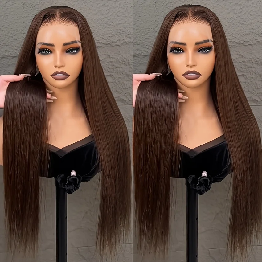 

Накладные парики из натуральных волос 13x4, шоколадно-коричневые, с HD-кружевной основой, волнистые, 38 дюймов, плотность 200%, цветные, для женщин