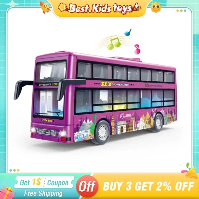 Mini autobús turístico de dos pisos, coche extraíble, música ligera, puede abrir la puerta, autobús inercial, juguete para niños, modelo, regalo de cumpleaños para niño