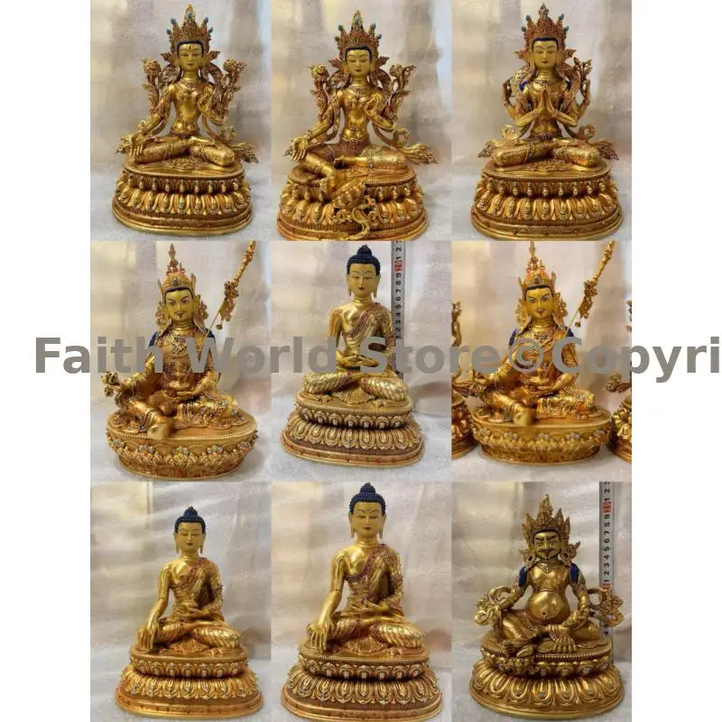 Discount 5A GOOD Tibet Thailand Tantric Buddha statue Yellow Jambhala Amitabha Guru Rinpoche Shakyamuni Mitukpa Green tara 21cm