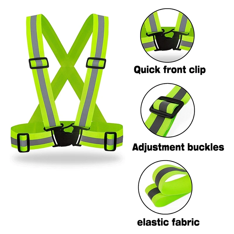 2PCS High Visibility Adjustable Bright Neon Safety Vests High Visibility Reflective Seat Belt Gears ,Fluorescent Green