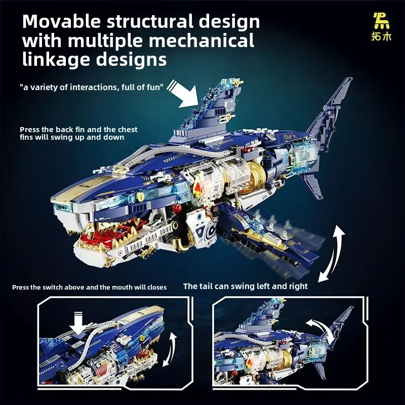 1277 pçs moc técnico mecânico tubarão do mar profundo blocos de construção tijolos montagem modelo brinquedos para crianças presente aniversário conjunto meninos