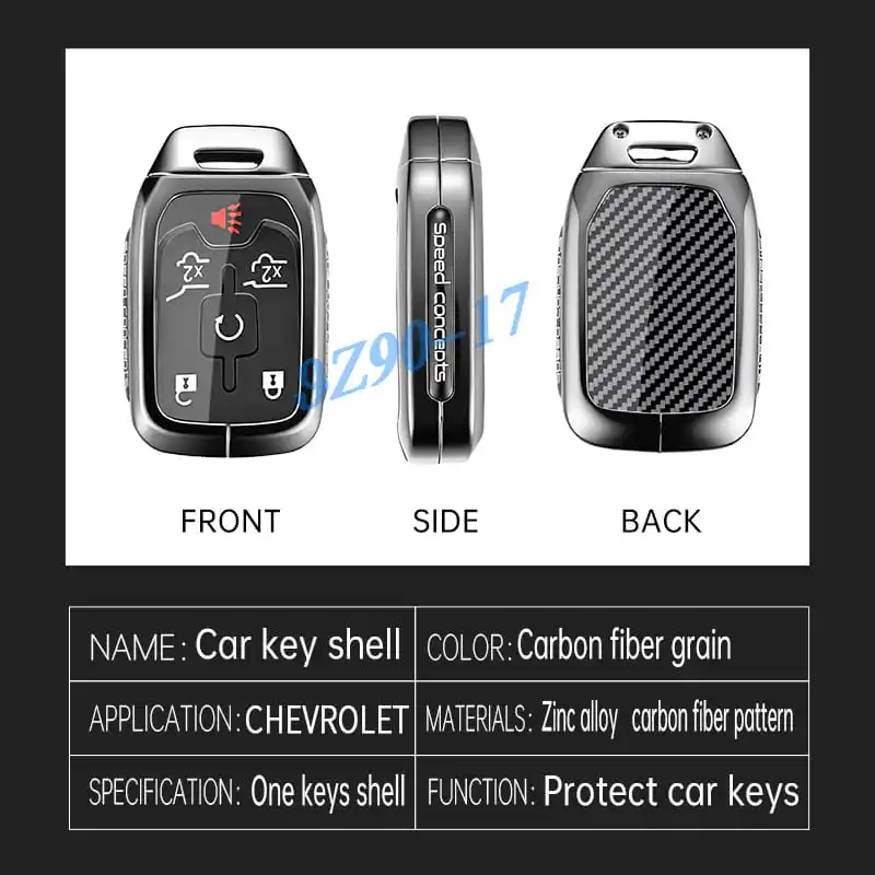 Metal Carbon Fiber Car Key Fob Case Cover Keychain For Chevrolet Silverado Tahoe Suburban GMC Yukon Sierra Acadia Terrain view 5