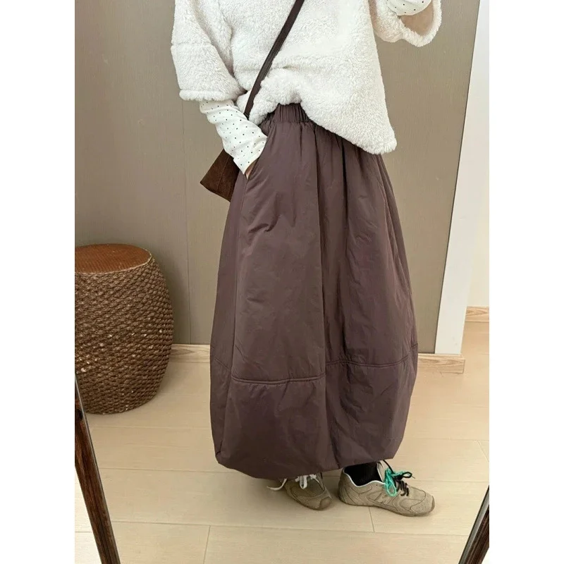 Gepolsterter, gesteppter Rock mit Blasensaum, jugendliches, warmes, vielseitiges Midi-Rock für Damen und Teenager, gemütliches Winter-Casual-Büro-Urlaubsoutfit