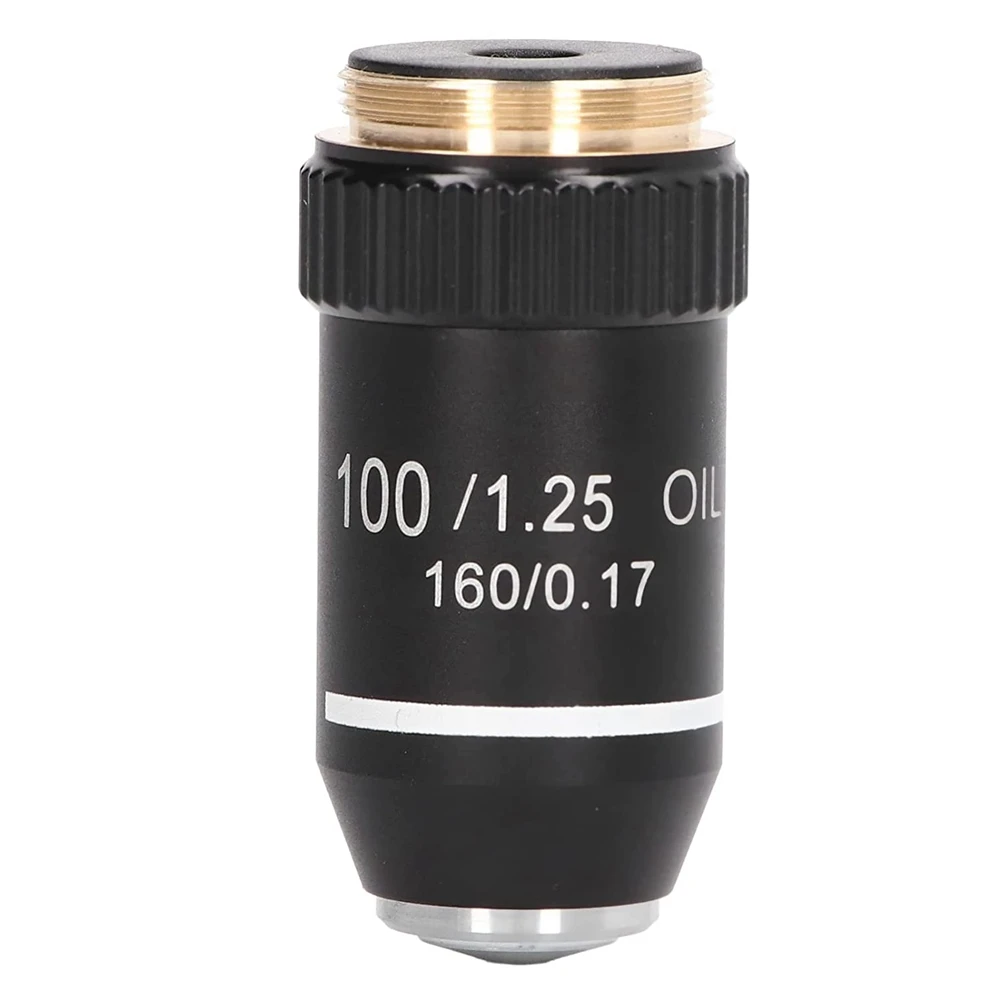 Biological Microscope Lens, 195 Achromatic Black Objective Lens 100X Oil High Power Objective Interface 20.2mm Thread