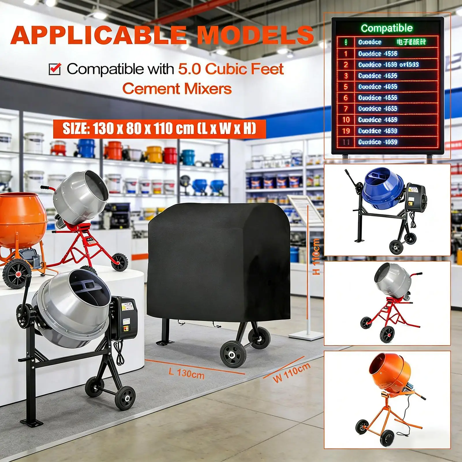 

Чехол для бетоносмесителя, водонепроницаемый, с защитой от ультрафиолета, 130x80x110 см, пылезащитный, из ткани Оксфорд, защитный чехол для цементного миксера, для двора, универсальный