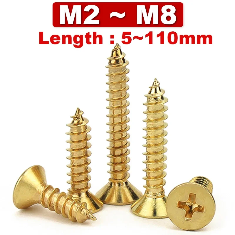 

Brass Sink Head Phillips Flat Self-tapping Screws Metric Thread Brass Golden Screws Wood Board Fiberboard Chipboard Furniture M3