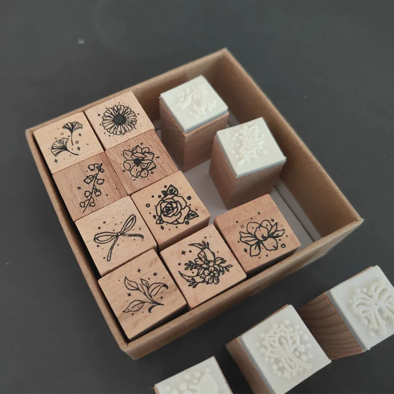 DIY Stamping Art Bowknot Petal Leaf Wood Stamps for Scrapbooking Card Making Planner Decor Journal Business Stamp Office Seal