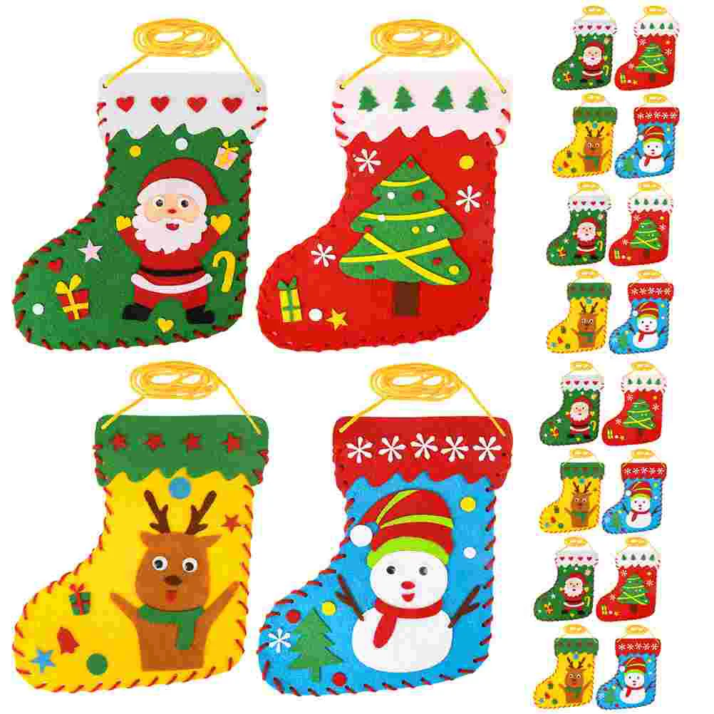 

20 PCS Christmas Socks DIY Children's Handmade Non-woven Educational Toys Beginner Felt Sewing Kit for Kid Stocking Beginners