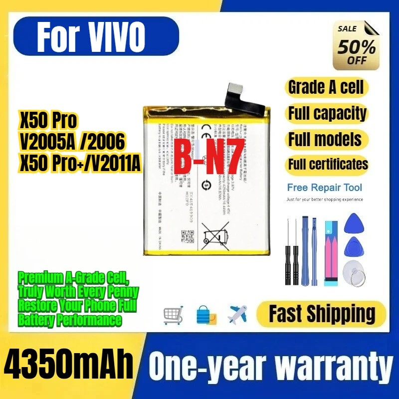 B-N7 for VIVO X50 Pro/V2005A /2006/X50 Pro+/V2011A Phone Battery High Capacity Replacement Bateria Grade A Cell with Tools