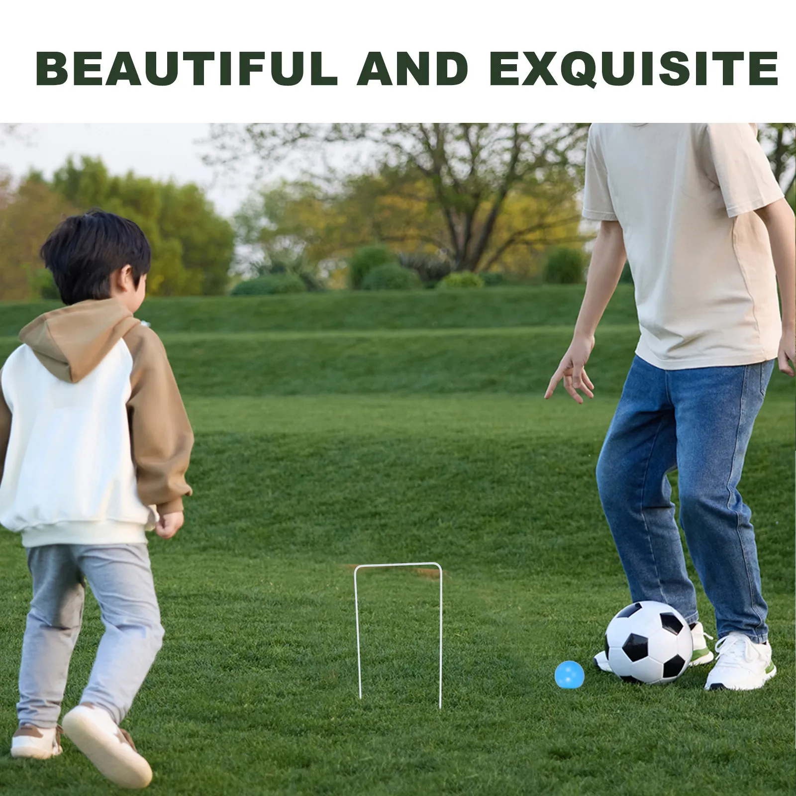 Croquet Set Lawn - 1 セット子供用屋外クロケットセット丈夫な木製ボール鉄製ウィケット芝生ゲームアクセサリー家族の絆手と目の協調運動