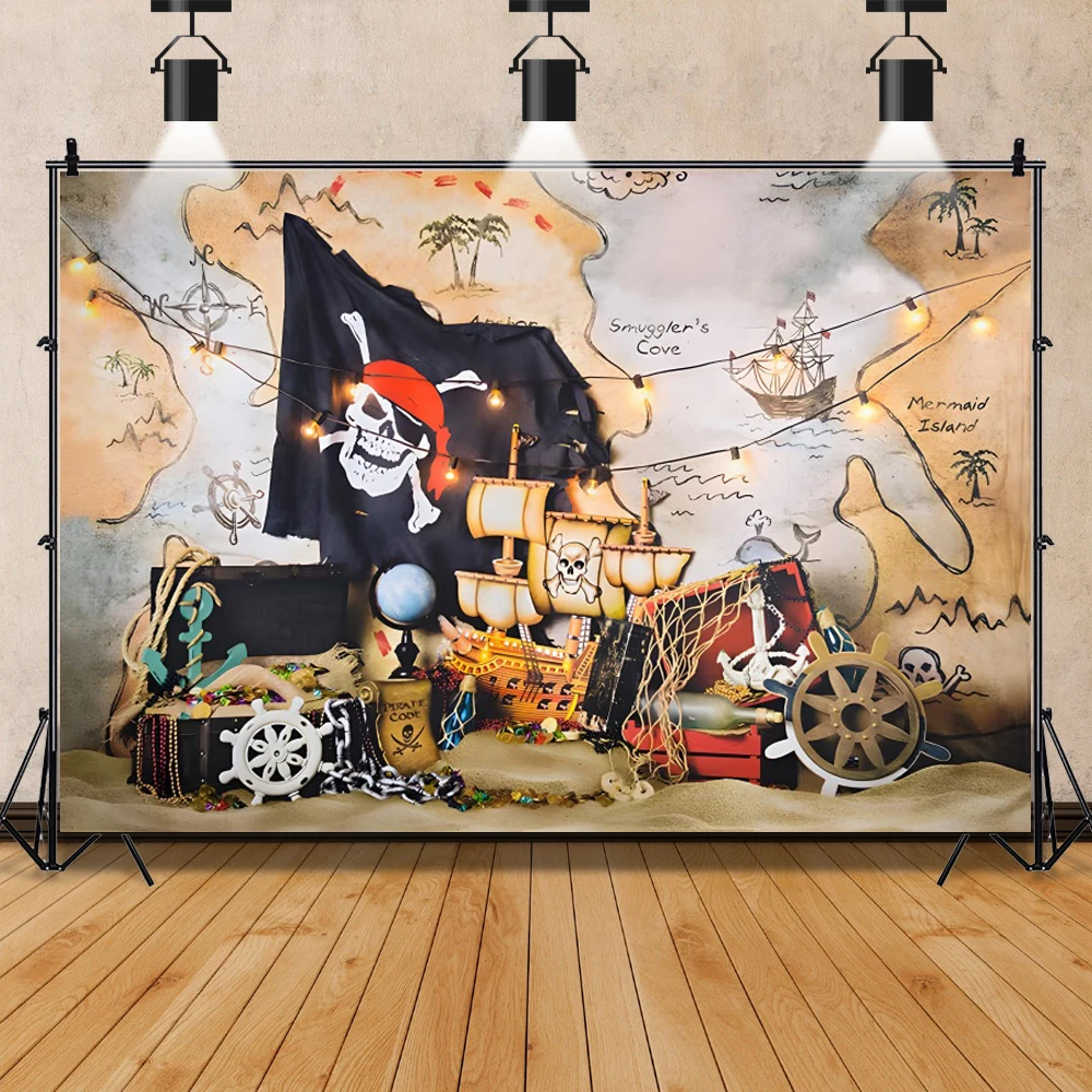 Pirate Backdrops For Photo Old Treasure World Map Birthday Party Baby Portrait Photographic Background Photocall Photo Studio