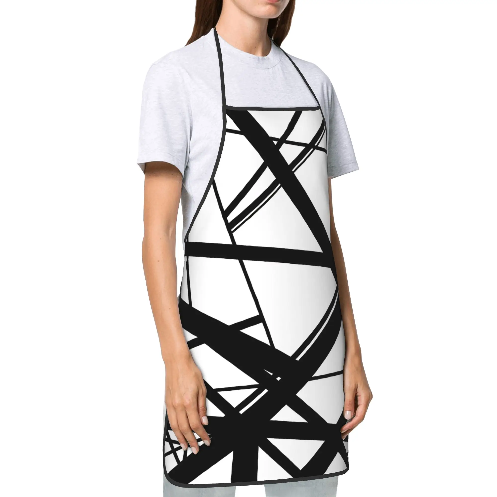 Delantal con líneas abstractas en blanco y negro de Van Halen, delantales de trabajo para manicura, accesorios de cocina, sin bolsillo