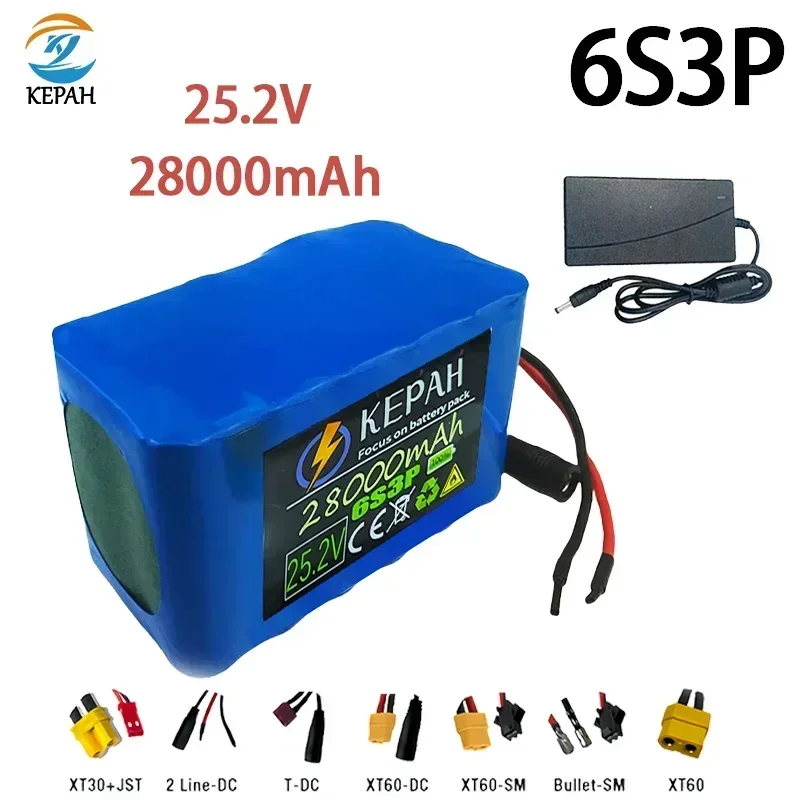 25.2V 28Ah 6s3p 18650 lithium battery 28000mAh electric lithium-ion battery pack+charger