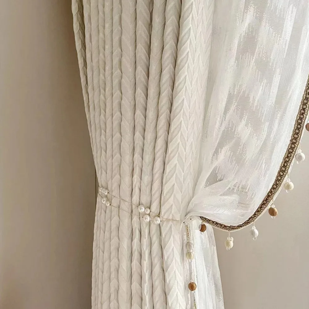 

Французские кремовые популярные шторы для гостиной, столовой, спальни, тисненые высокоточные легкие роскошные украшения для дома на заказ, 1 шт.