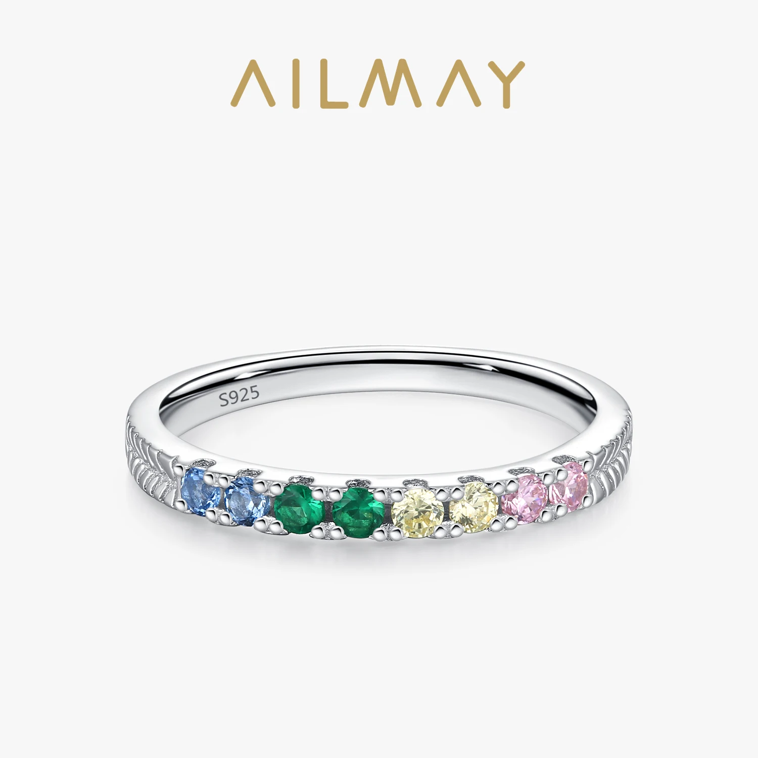 Ailmay Real 925 Sterling Silver Sparkling Colored Zircon Ring For Women Classic Fine Jewelry Fashionable Stackable Ring