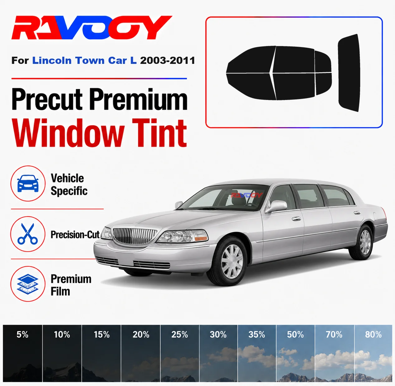 

Premium Precut Window Tint Kit Front Rear Windows Rear Windshield For Lincoln Town Car L 2003-2011 Car Solar Nano Ceramic Film