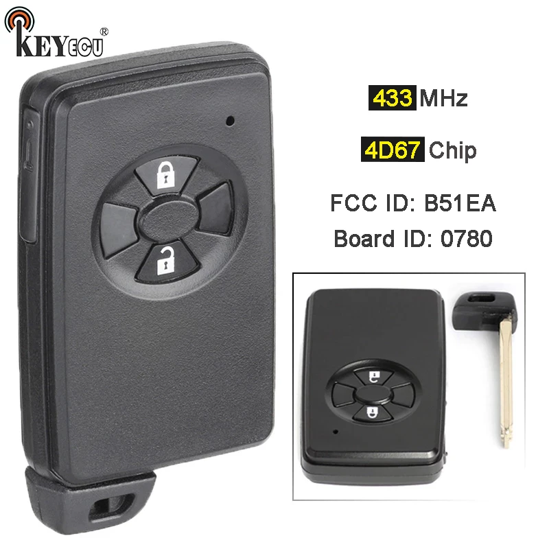 

KEYECU 433MHz 4D67 Chip Board ID: 0780 89904-52071 Model: B51EA Smart Card Remote Key Fob for Toyota Corolla Auris Rav4 Yaris