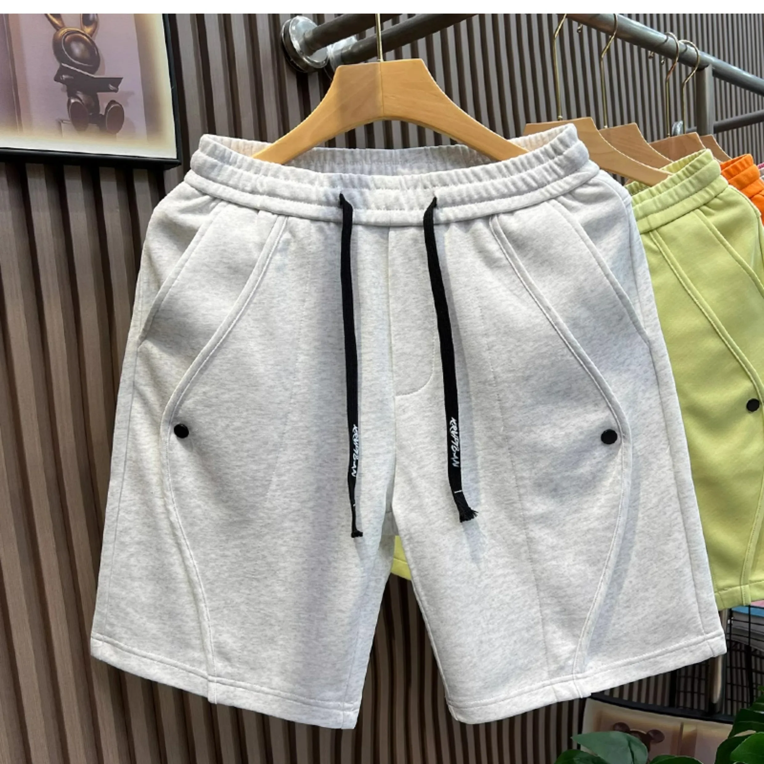 

Летние мужские спортивные шорты с эластичной резинкой на талии, однотонные американские повседневные модные свободные мужские шорты