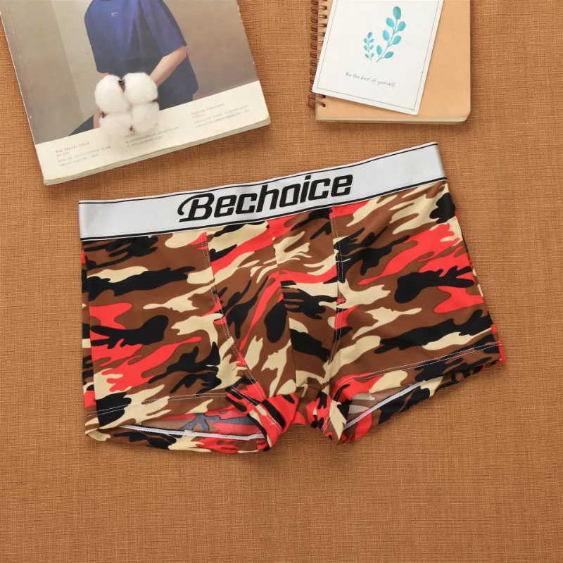 Bechoice Herren Boxershorts Gesäß heben sexy Camo bequeme Nylon Eis Seide Stretch atmungsaktive Sport Boxer