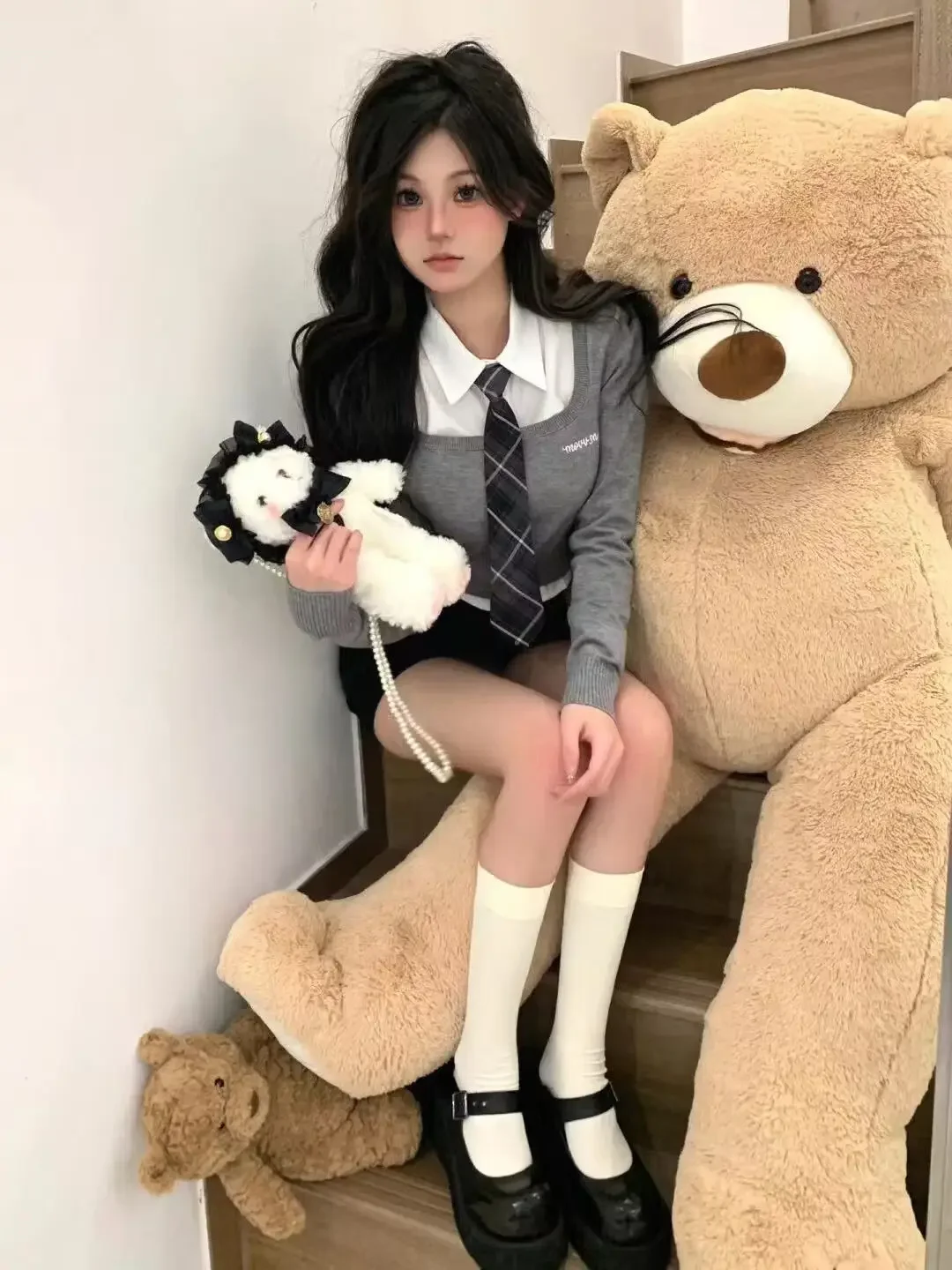 Korean Academy Style Set Wrapped Hip Dress Fashion Y2k Style Long Sleeve Shirt Three Piece Set Girl Sweet Hot Jk Uniform Set