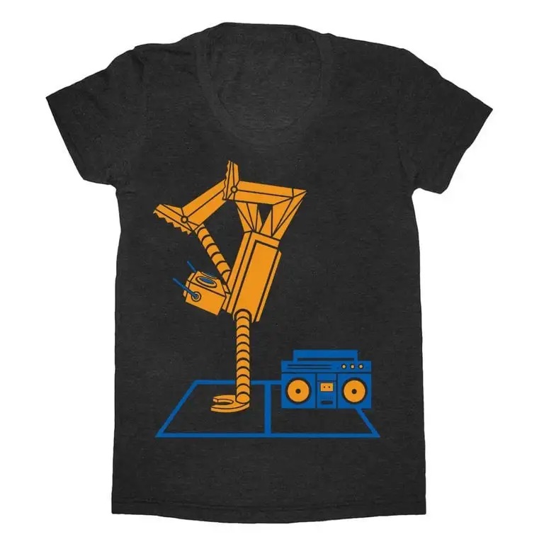 Women'S Breakdance Robot T Shirt Awesome Hiphop Boombox Music Orange Blue Triblack Charcoal Fun Dance Geek