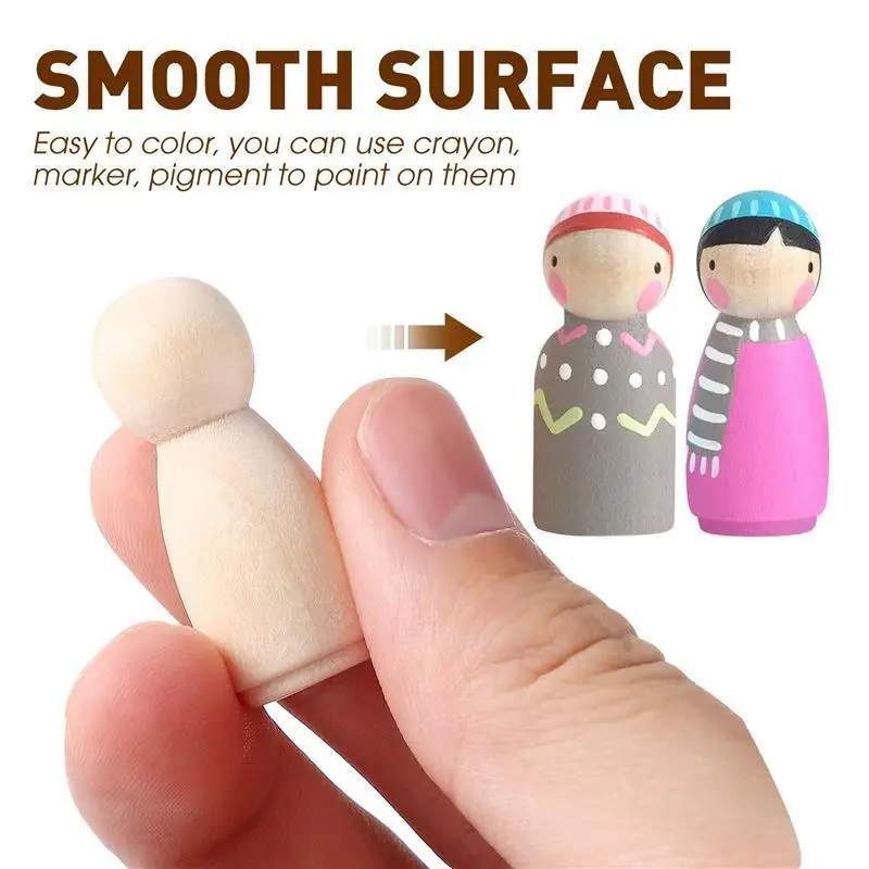 40pcs Wooden Peg People Dolls Unfinished Peg Dolls Crafts People Peg Dolls Peg Dolls Painting Crafts for DIY Painting Crafts Art