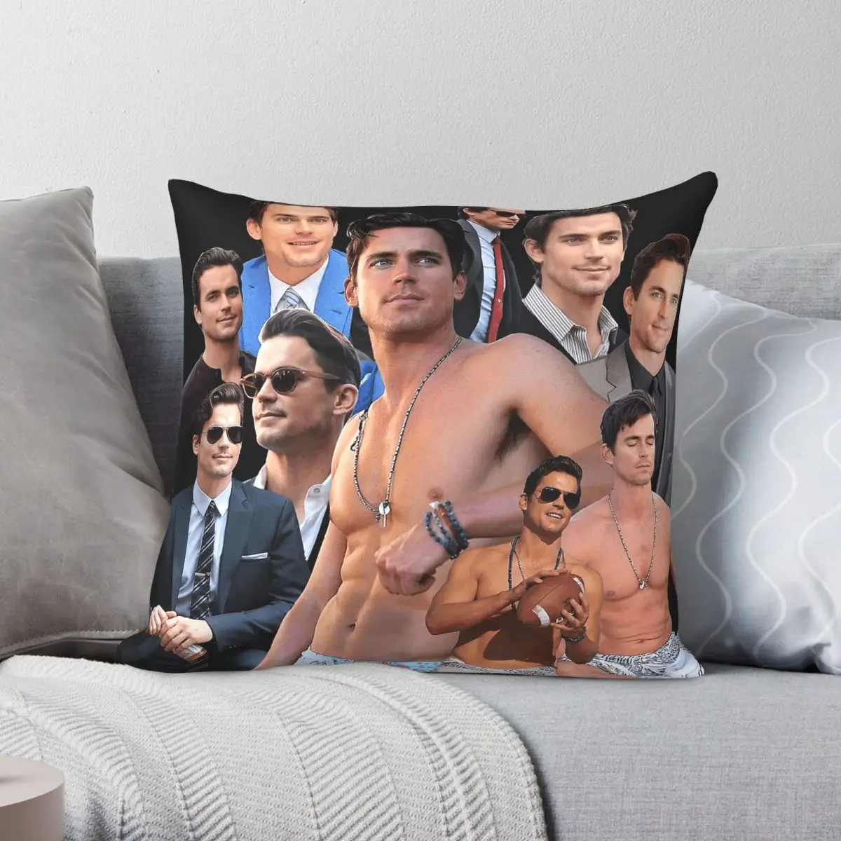Matt Bomer Fotocollage, quadratischer Kissenbezug, Polyester, Leinen, Samt, Muster, Reißverschluss, Deko-Kissenbezug, Auto-Kissenbezug