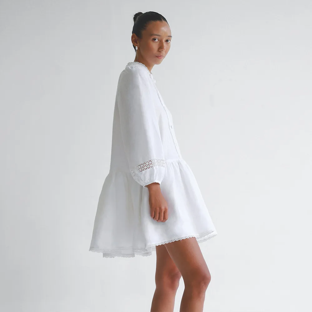 Abito da donna sexy in pizzo scavato patchwork Abito monopetto a maniche lunghe giallo Autunno Allentato Casual Streetwear