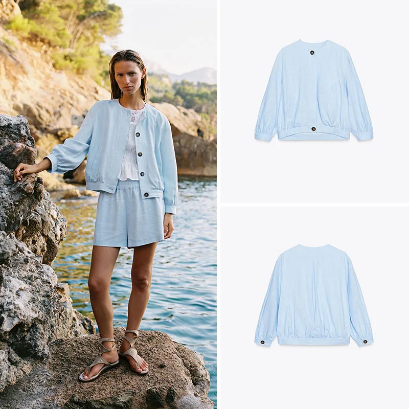 

Новинка: Женская осенняя повседневная куртка-пилот с круглым вырезом, длинными рукавами, приталенного кроя, однотонная, на пуговицах, для города