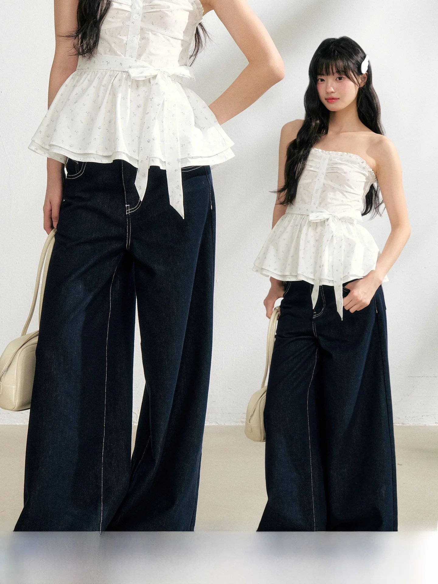 

NANGOON Classic Original Color Wide Leg Jeans Versatile Women's Jeans High Waist Button Closure Winter Collection