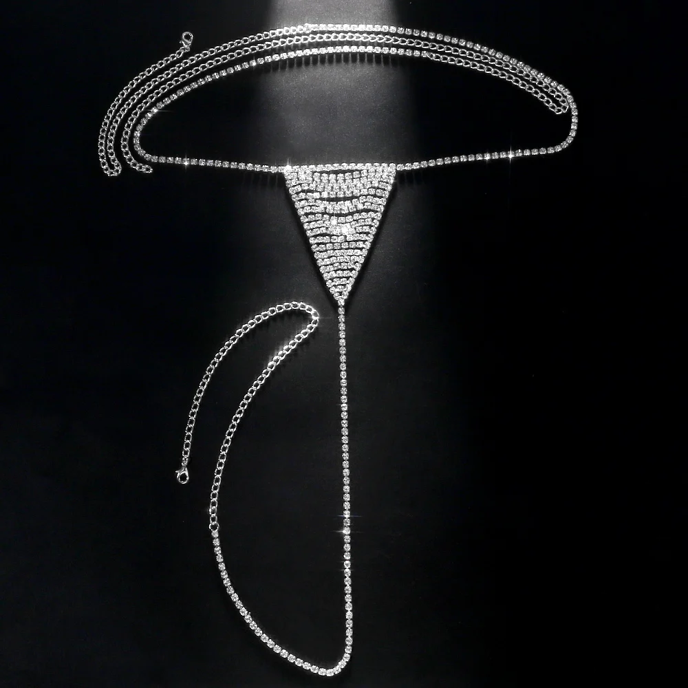2024 New Sexy Crystal Panties Chain Thong Bikini Intimate Underwear Multilayer Hollow Rave Body Chain for Women Nightclub Gift