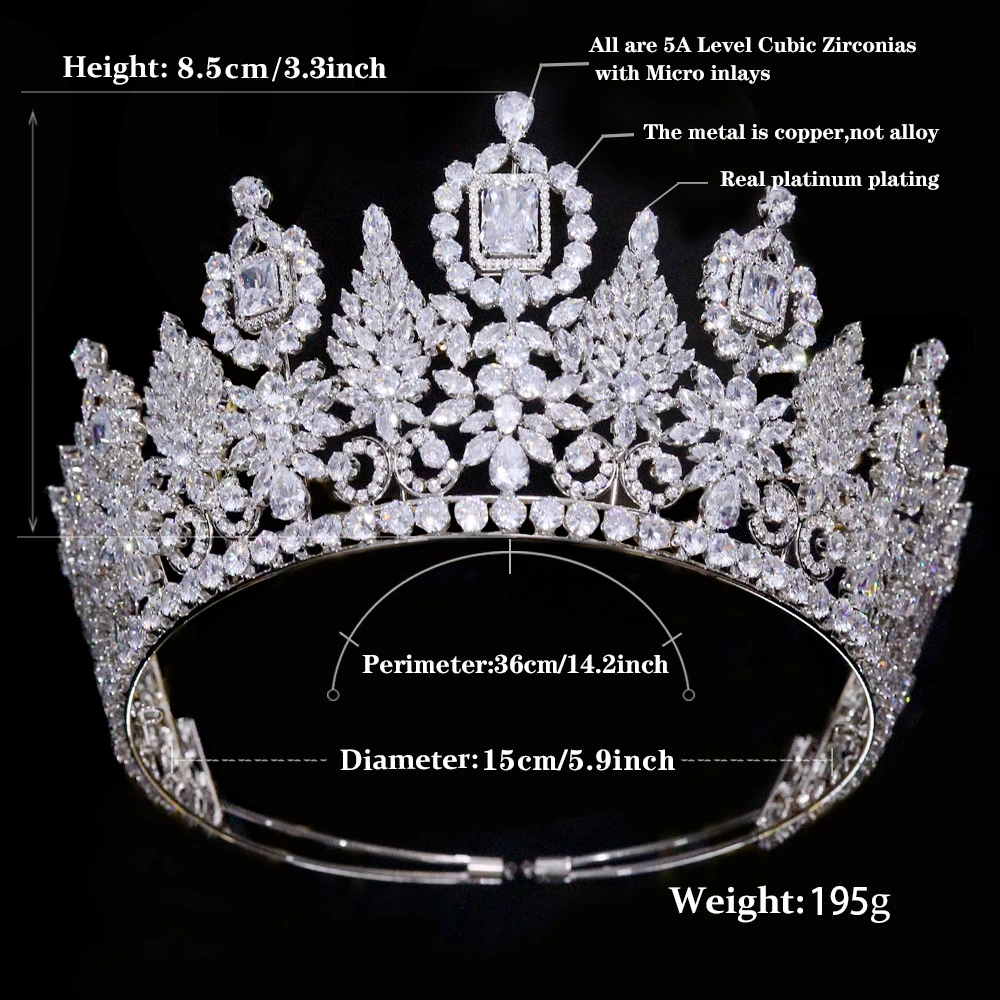 Luxury Zirconia Big Crown Wedding Bride Tiaras for Women Gifts CZ Handmade Princess Prom Party Headwear Hair Accessories Jewelry