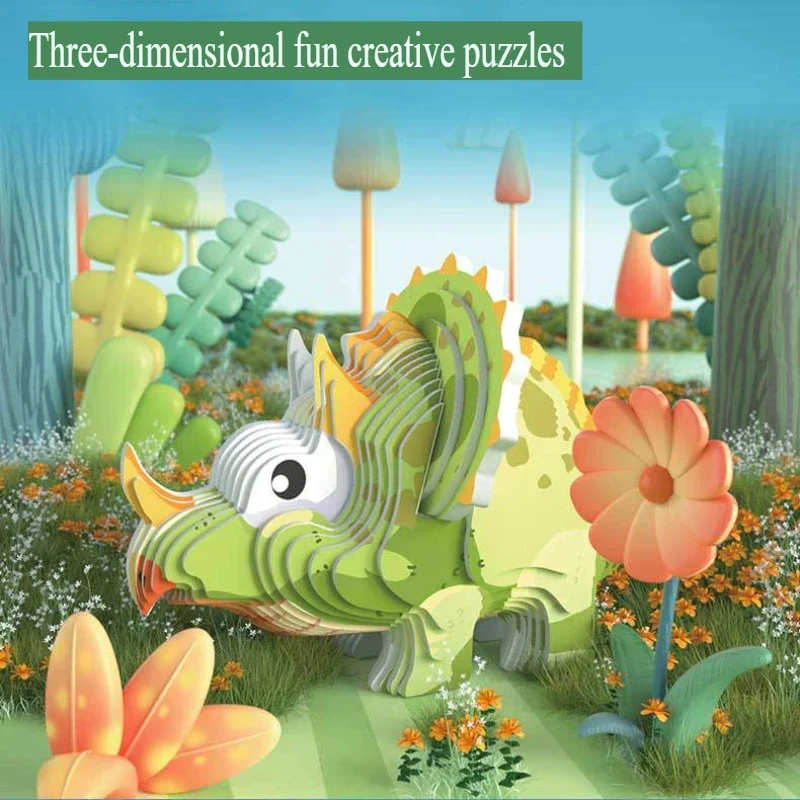 Triceratops 3D fai da te fatto a mano puzzle di carta giocattolo puzzle per bambini puzzle blocchi di costruzione animale modello creativo ornamento