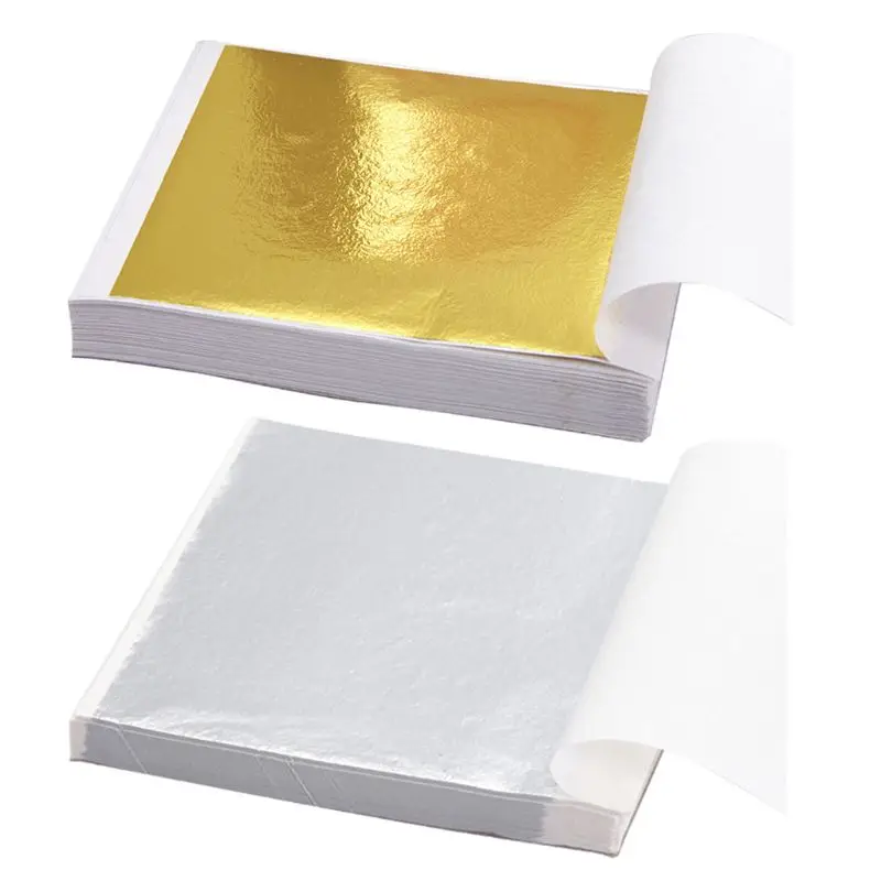 

100 Sheets Imitation Gold Silver Foil Leaf Paper Home Wall Art Gilding Crafting