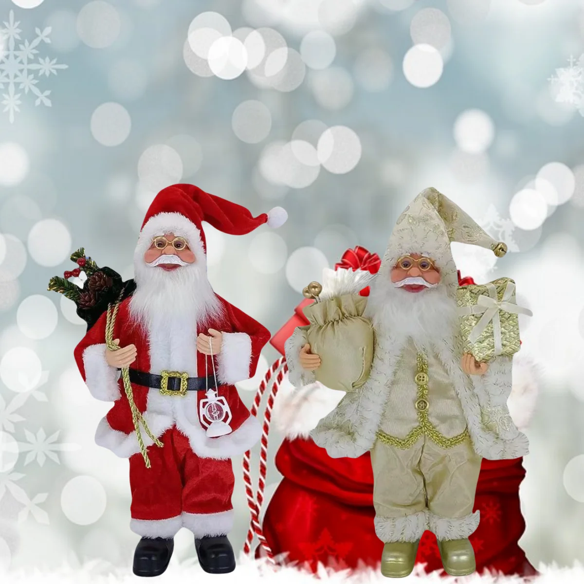 2Pcs Santa Cute Claus Plush Doll 12'' Christmas Xmas Party Santa Figurines For Party Home Office Table Decoration Decor Supplies