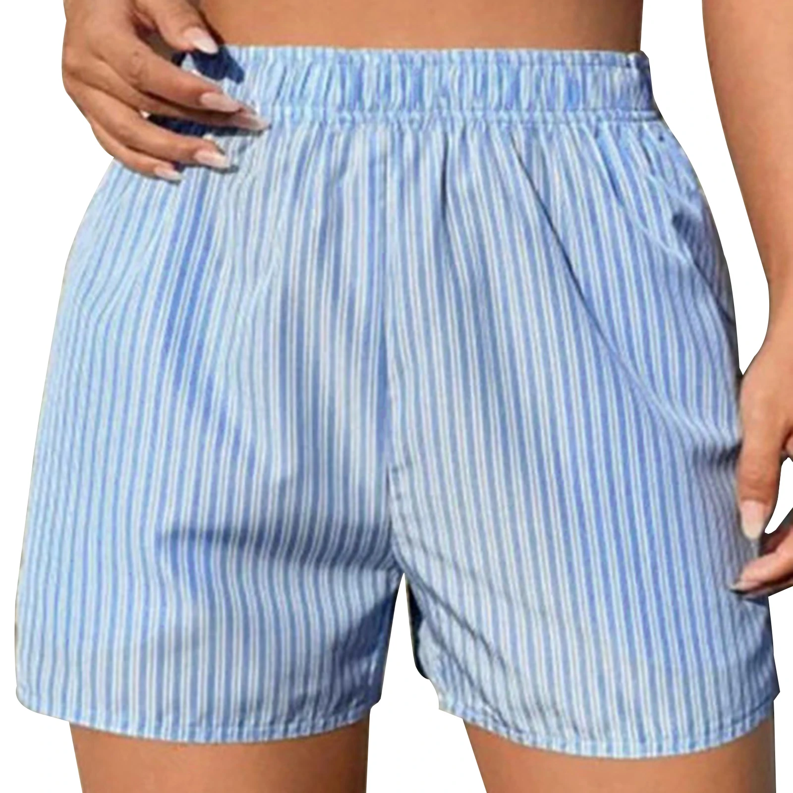 

Women High Waist Stripe Shorts Casual Elastic Waistband Panties Shorts with Pockets Homewear Loungewear Sleepwear Nightwear