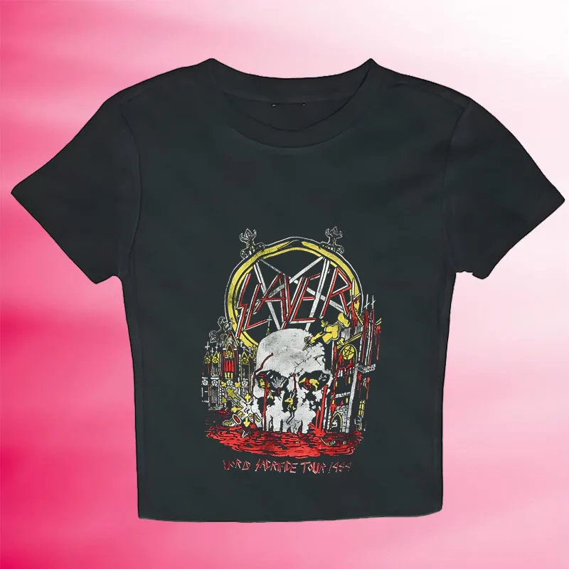 Women's Summer Tops Emo Girls' Gothic Punk Cool Baby Tees 90s Fashion Y2K style Short Sleeve Tops Gothic design Street T-shirt