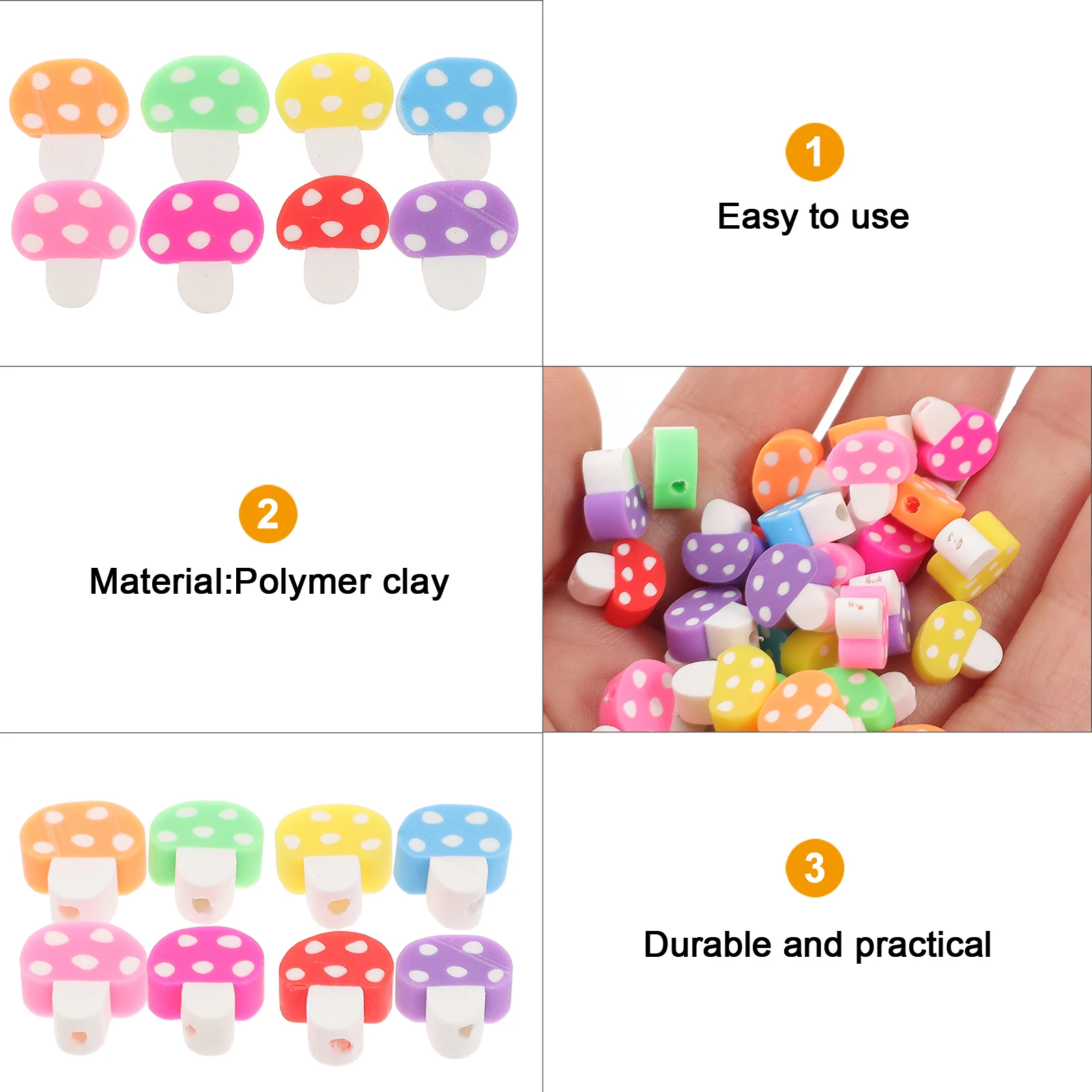 

200 Pcs Beaded Jewelry Accessories Necklaces Soft Beads Charms Mushroom for Shaped Clay Strands Polymer Cute Child Column