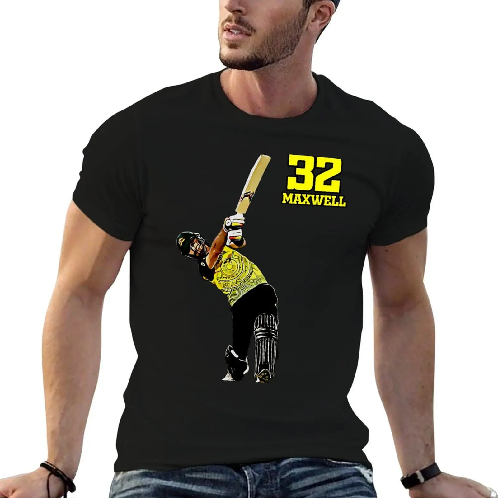 Glenn Maxwell-Australian Cricket Player-T20 All Rounder T-Shirt man t shirt summer t shirt custom print T-Shirt